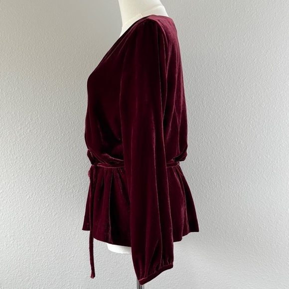NWT J. Crew Burgundy Red Velvet Top Women's Size 8 Faux-Wrap Holiday Party - Picture 3 of 13